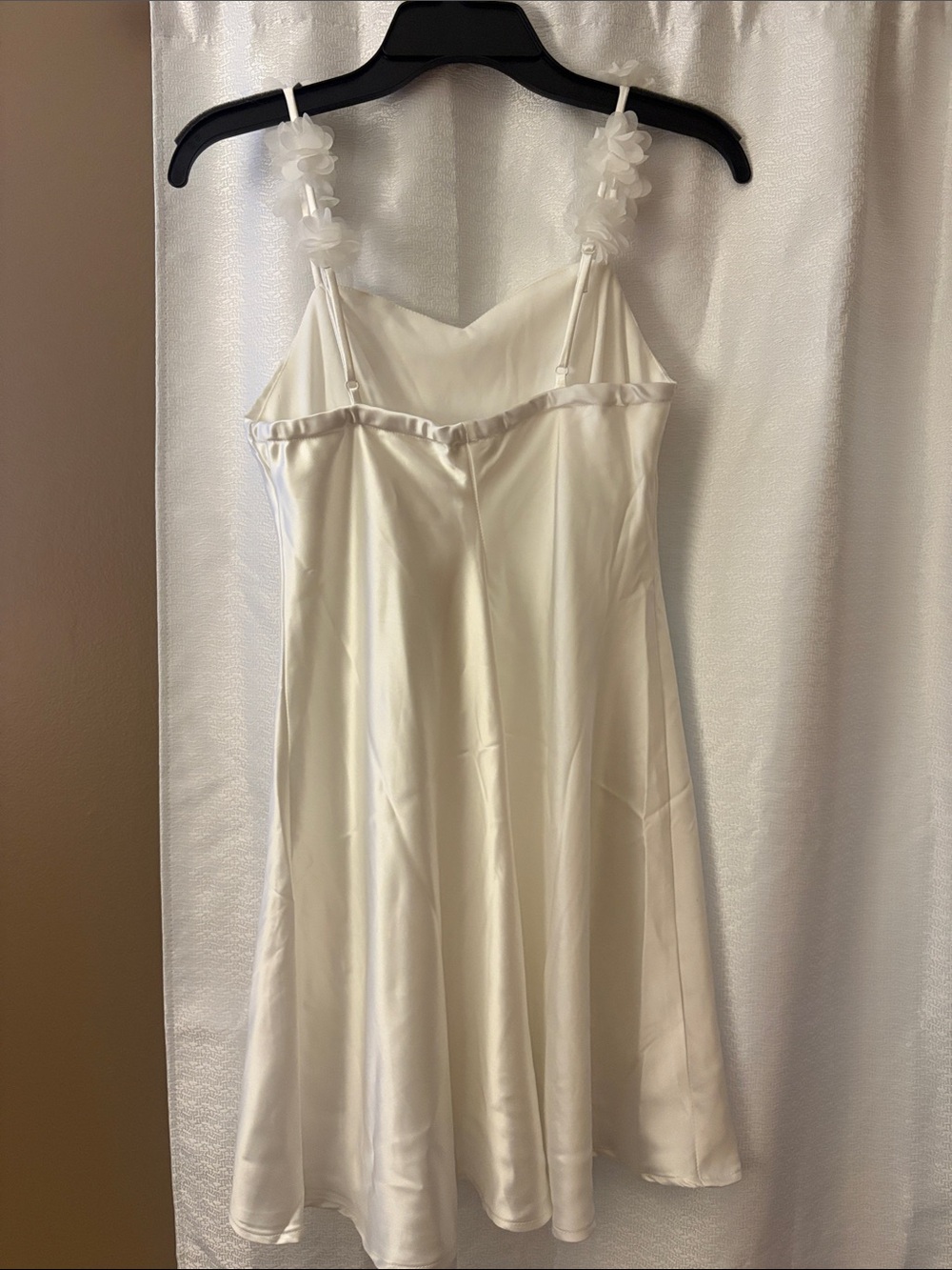 Women's Satin Mini Dress with Floral Straps - White